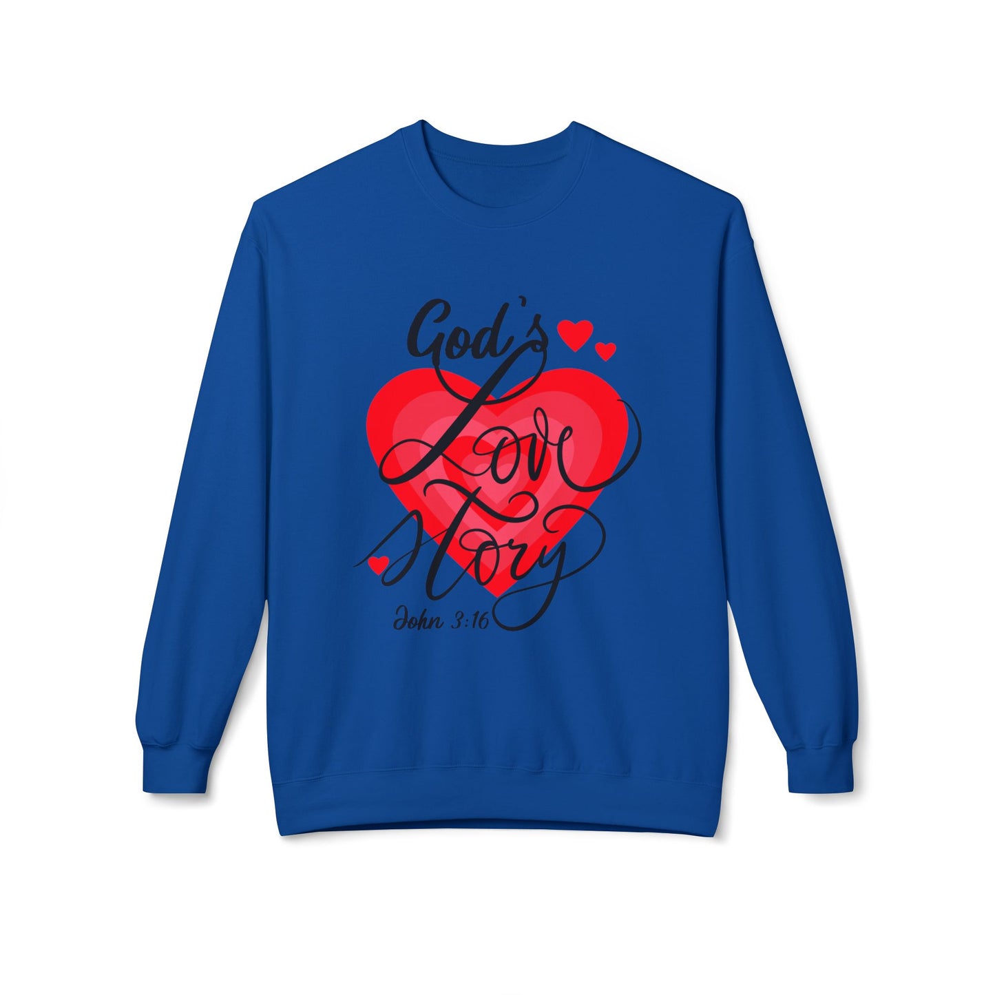 "God's Love Story" Unisex Midweight Softstyle Fleece Crewneck Sweatshirt