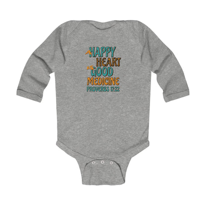 "A Happy Heart is Good Medicine" Long sleeve Infant Bodysuit