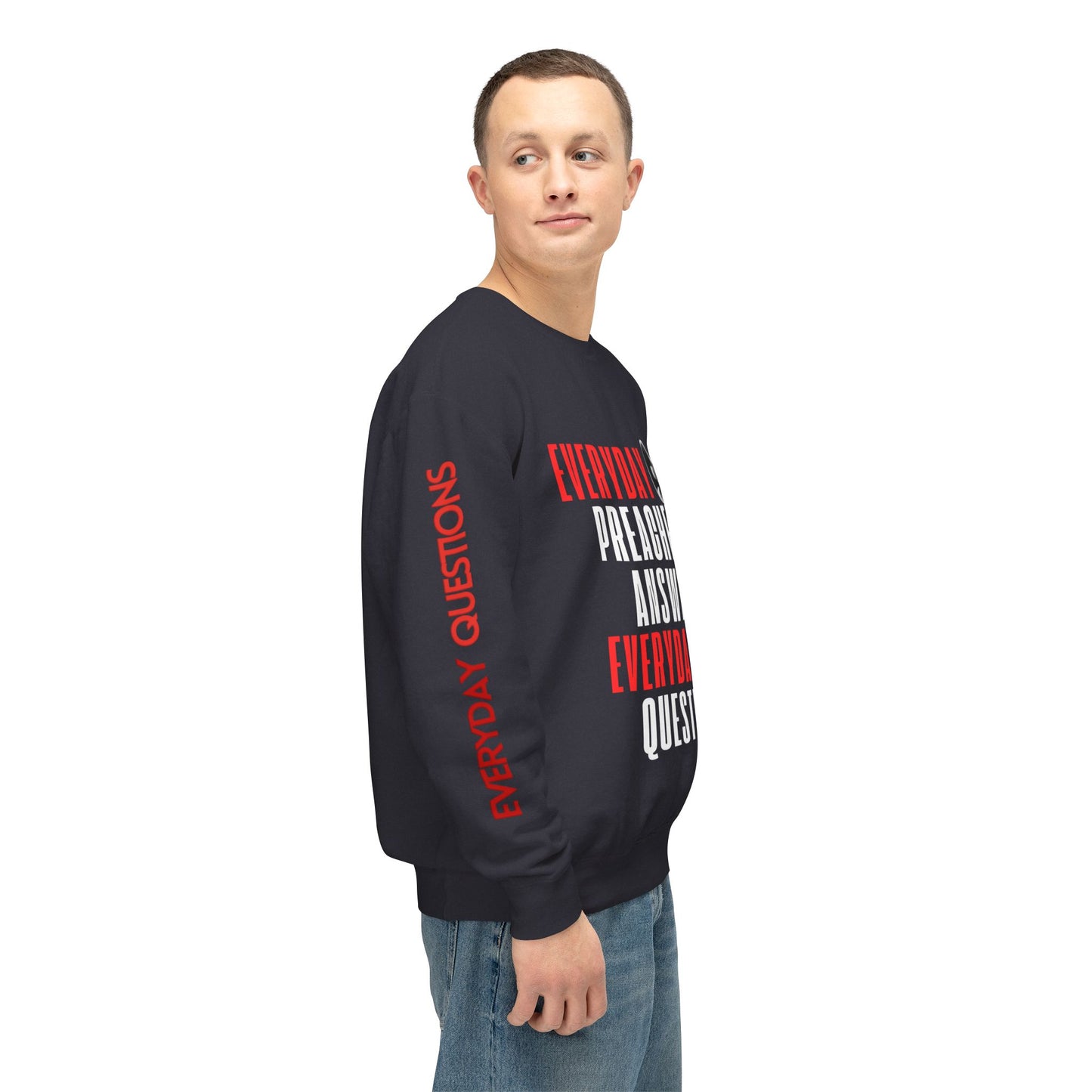 Everyday Preachers... Unisex Lightweight Crewneck Sweatshirt [Red/White text w/sleeve text]