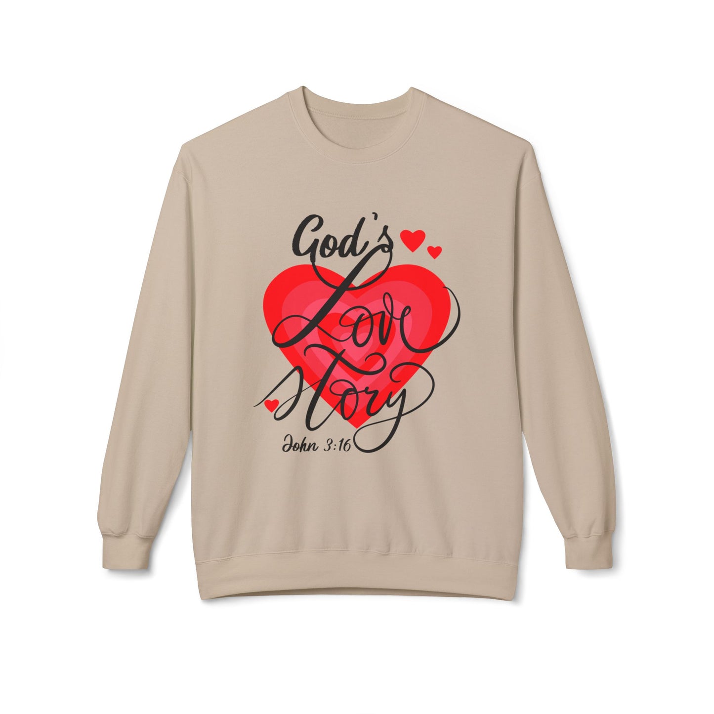 "God's Love Story" Unisex Midweight Softstyle Fleece Crewneck Sweatshirt