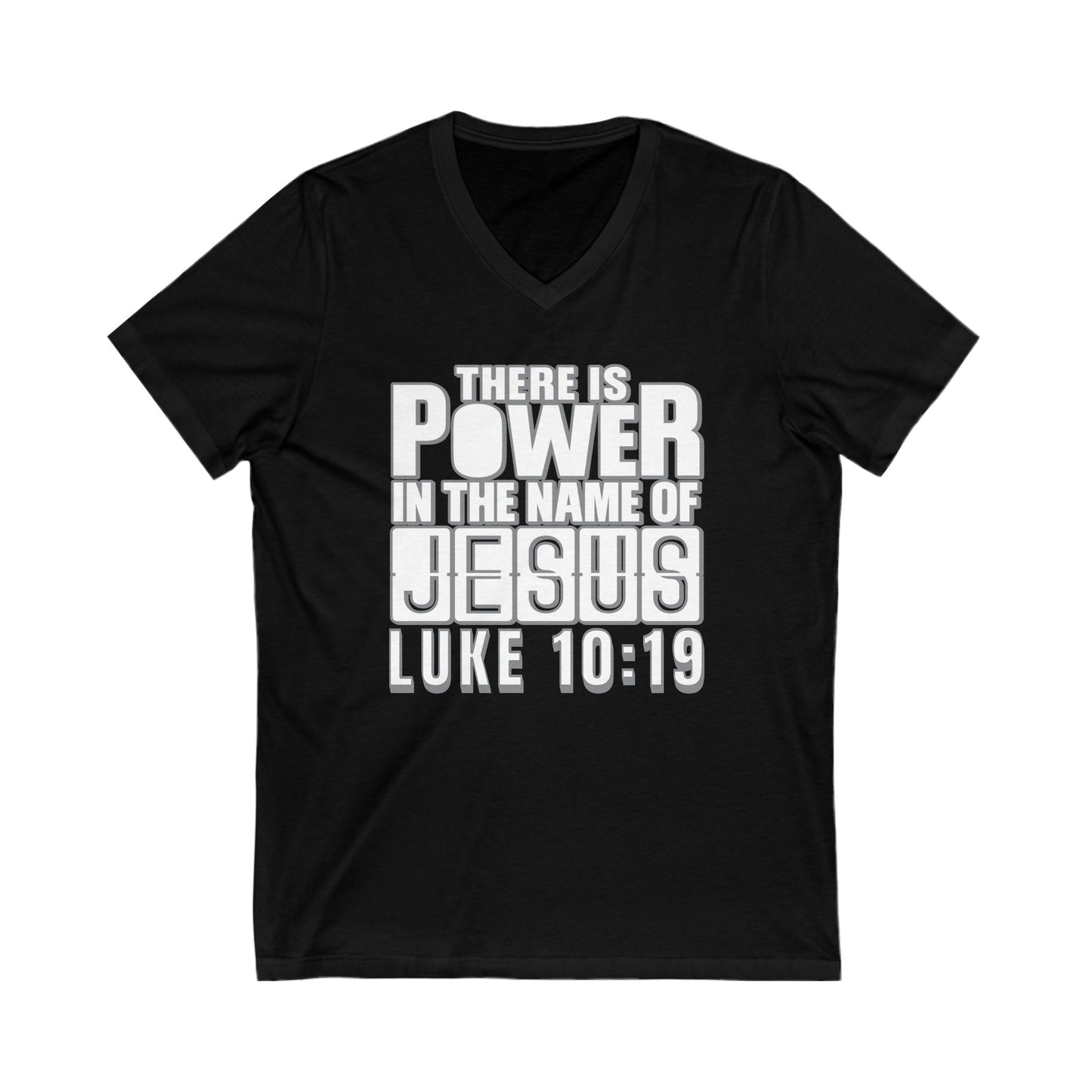 "There's Power in the Name of Jesus" Unisex Jersey Short Sleeve V-Neck Tee