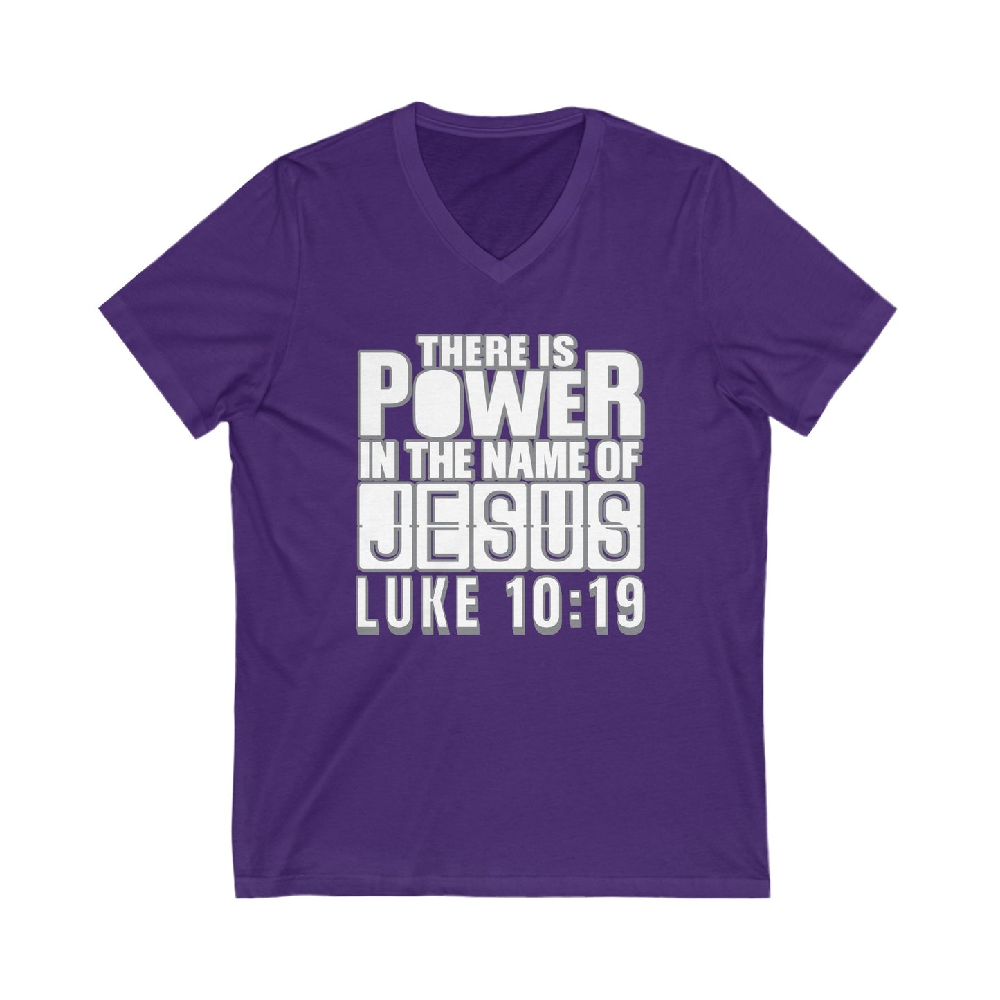 "There's Power in the Name of Jesus" Unisex Jersey Short Sleeve V-Neck Tee