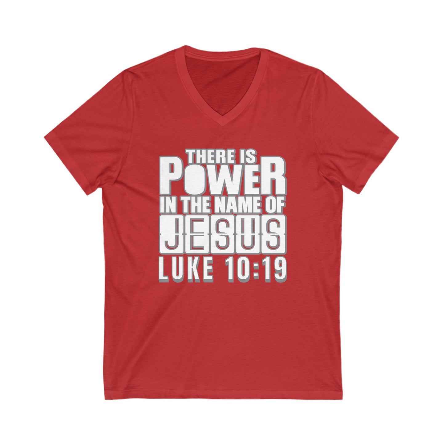 "There's Power in the Name of Jesus" Unisex Jersey Short Sleeve V-Neck Tee