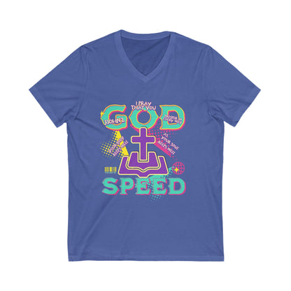 "GODSPEED" Unisex Jersey Short Sleeve V-Neck Tee