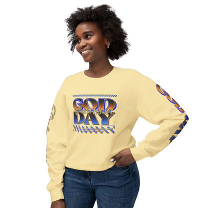"God Day" Unisex Lightweight Crewneck Sweatshirt w/Sleeve Text