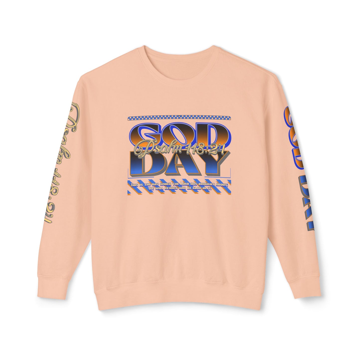 "God Day" Unisex Lightweight Crewneck Sweatshirt w/Sleeve Text
