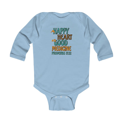"A Happy Heart is Good Medicine" Long sleeve Infant Bodysuit