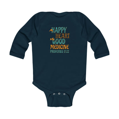 "A Happy Heart is Good Medicine" Long sleeve Infant Bodysuit