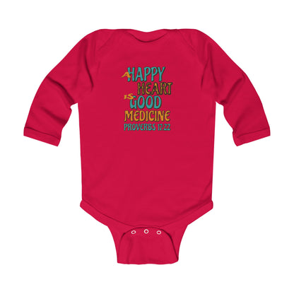 "A Happy Heart is Good Medicine" Long sleeve Infant Bodysuit