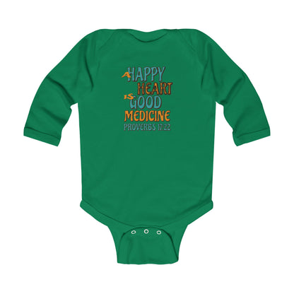 "A Happy Heart is Good Medicine" Long sleeve Infant Bodysuit