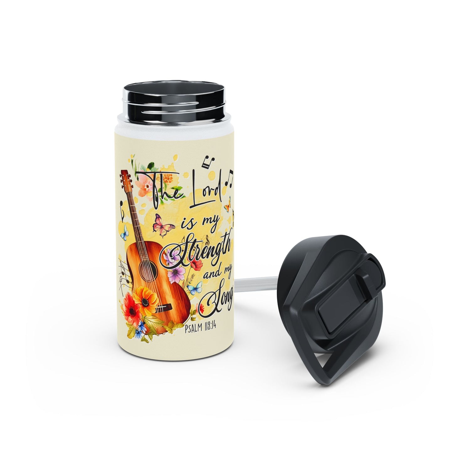 "The Lord is my Strength and my Song!" Stainless Steel Water Bottle, Standard Lid