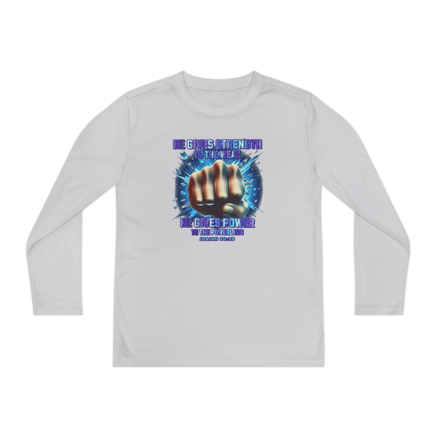 "Isaiah 40:29" Youth Long Sleeve Competitor Tee