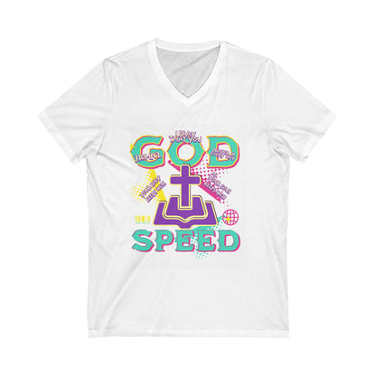 "GODSPEED" Unisex Jersey Short Sleeve V-Neck Tee
