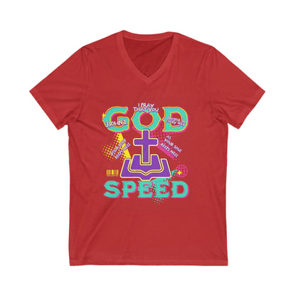 "GODSPEED" Unisex Jersey Short Sleeve V-Neck Tee