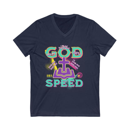 "GODSPEED" Unisex Jersey Short Sleeve V-Neck Tee