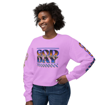 "God Day" Unisex Lightweight Crewneck Sweatshirt w/Sleeve Text