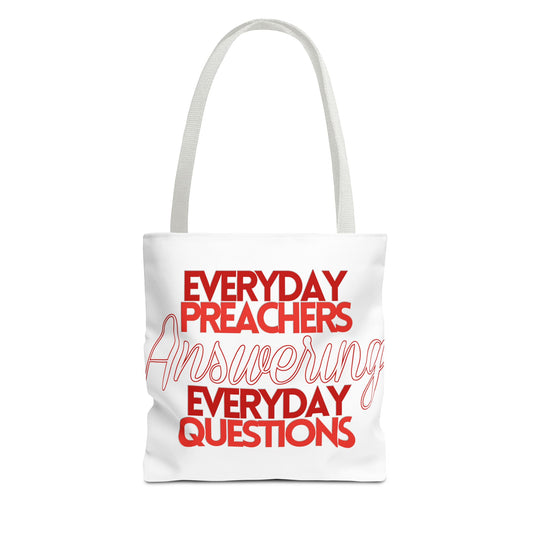 Everyday Preachers... Everyday Tote Bag (AOP) [Red/White Text]