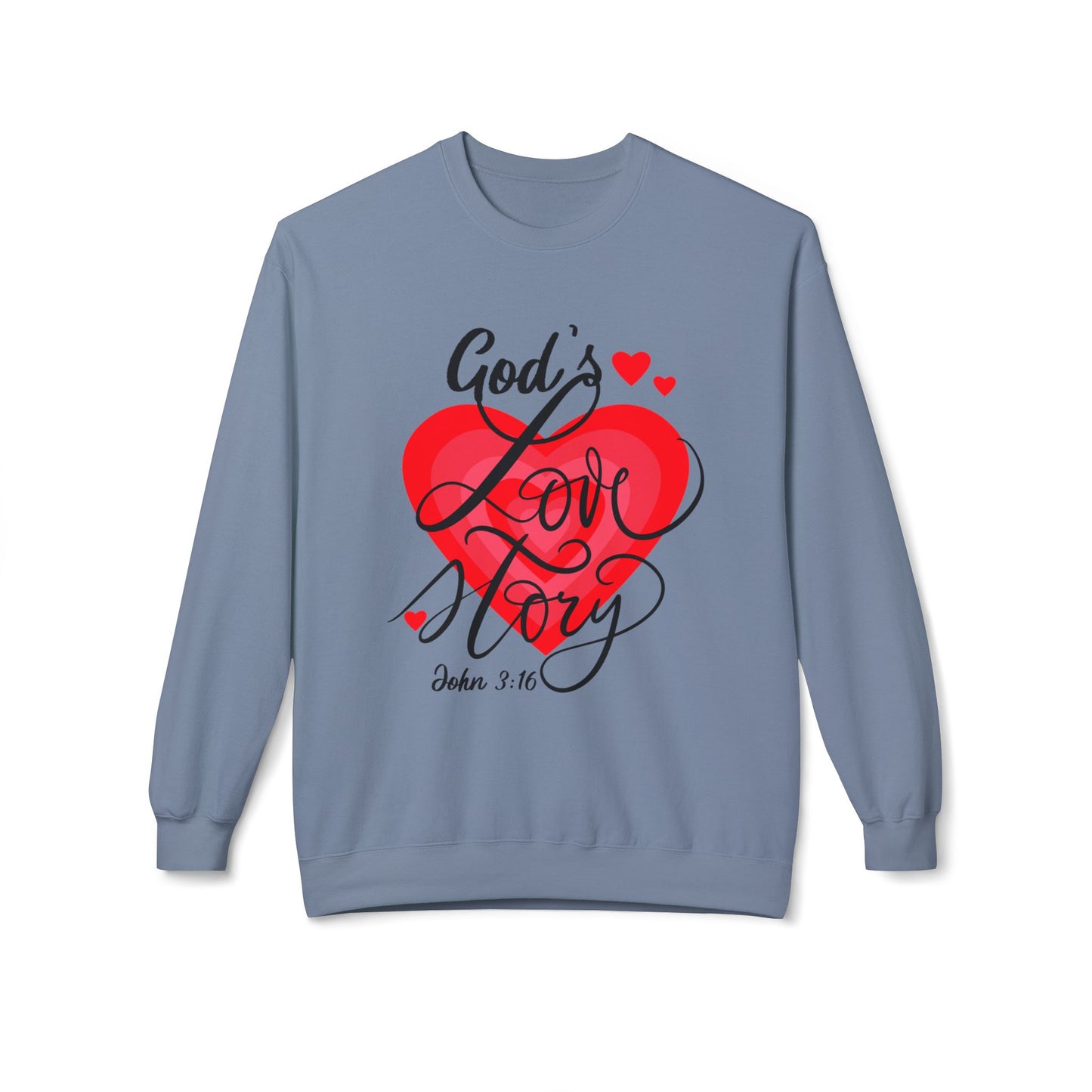 "God's Love Story" Unisex Midweight Softstyle Fleece Crewneck Sweatshirt