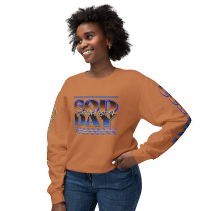 "God Day" Unisex Lightweight Crewneck Sweatshirt w/Sleeve Text