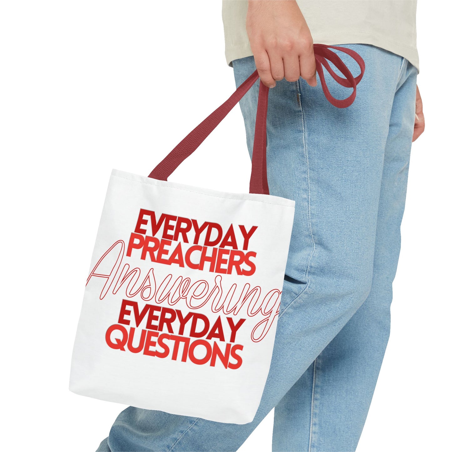 Everyday Preachers... Everyday Tote Bag (AOP) [Red/White Text]