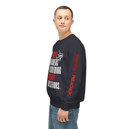 Everyday Preachers... Unisex Lightweight Crewneck Sweatshirt [Red/White text w/sleeve text]