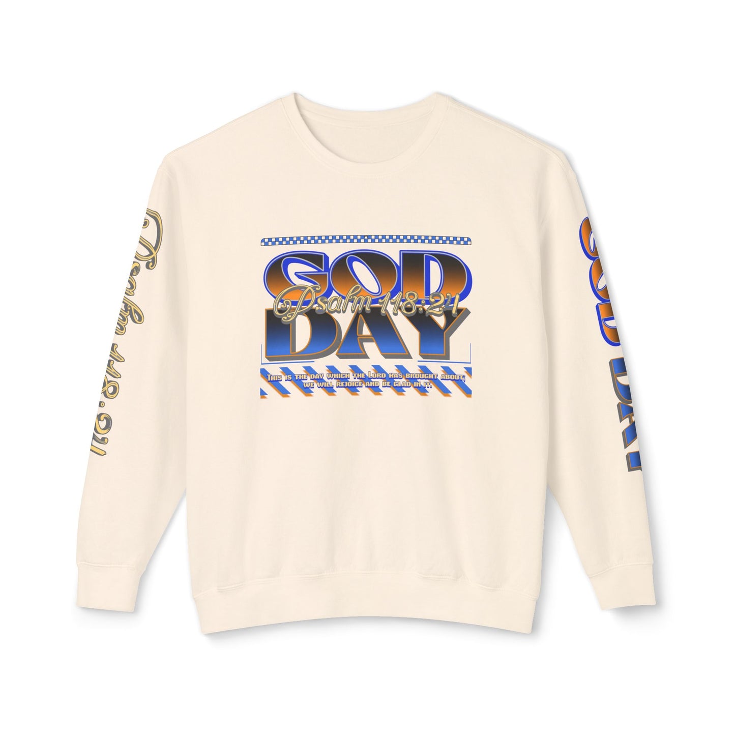 "God Day" Unisex Lightweight Crewneck Sweatshirt w/Sleeve Text