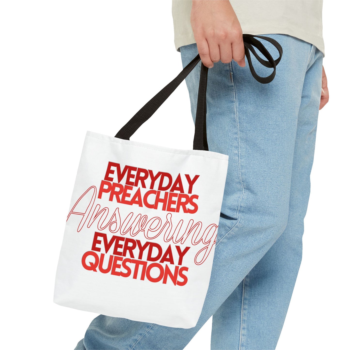 Everyday Preachers... Everyday Tote Bag (AOP) [Red/White Text]