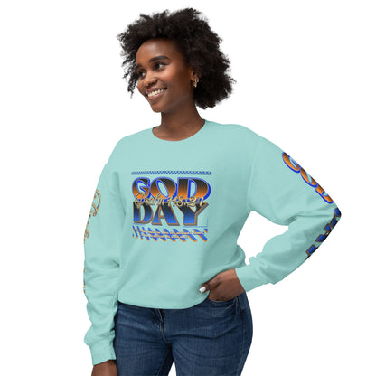 "God Day" Unisex Lightweight Crewneck Sweatshirt w/Sleeve Text