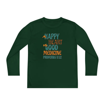 "A Happy Heart is Good Medicine" Youth Long Sleeve Competitor Tee