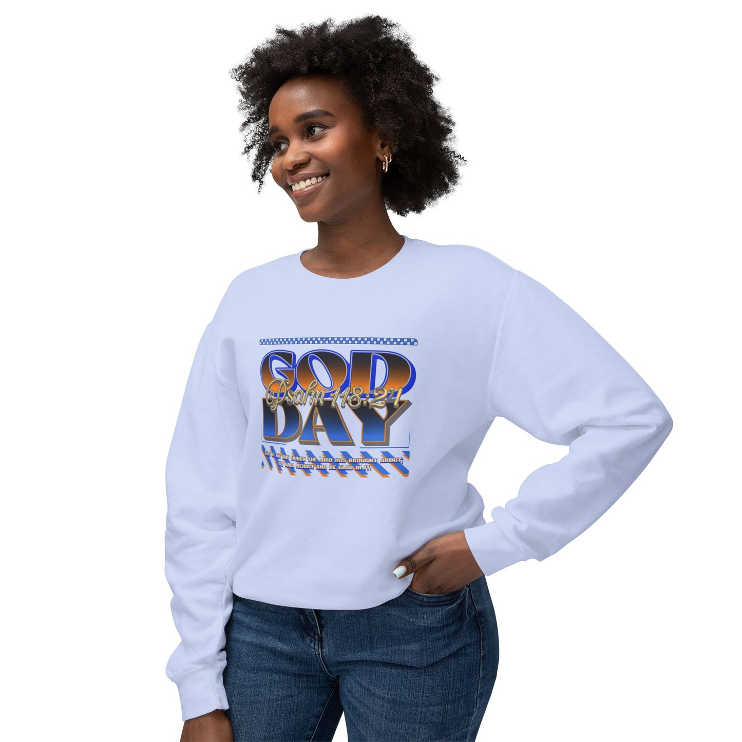"God Day" Unisex Lightweight Crewneck Sweatshirt w/no Sleeve Text