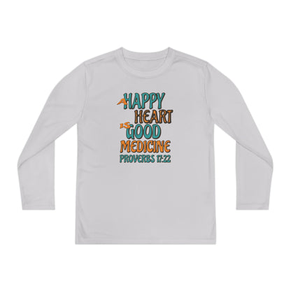 "A Happy Heart is Good Medicine" Youth Long Sleeve Competitor Tee