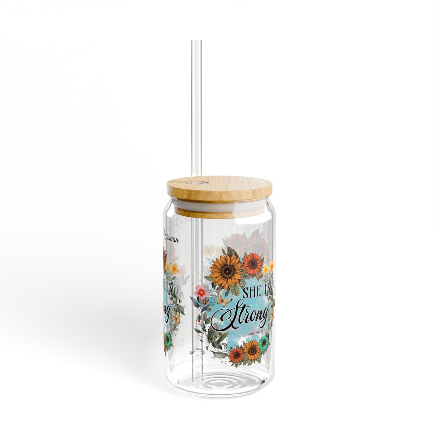 "She is Strong" Proverbs 31 Woman Sipper Glass, 16oz