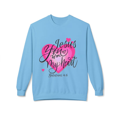 "Jesus You Won my Heart" Unisex Midweight Softstyle Fleece Crewneck Sweatshirt