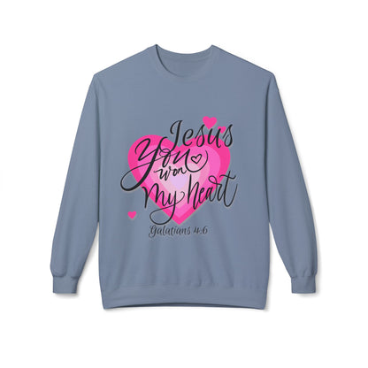 "Jesus You Won my Heart" Unisex Midweight Softstyle Fleece Crewneck Sweatshirt