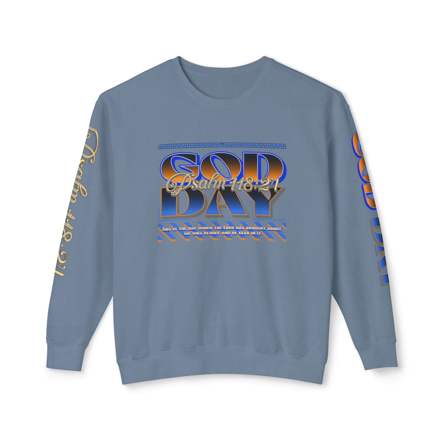 "God Day" Unisex Lightweight Crewneck Sweatshirt w/Sleeve Text