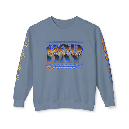 "God Day" Unisex Lightweight Crewneck Sweatshirt w/Sleeve Text