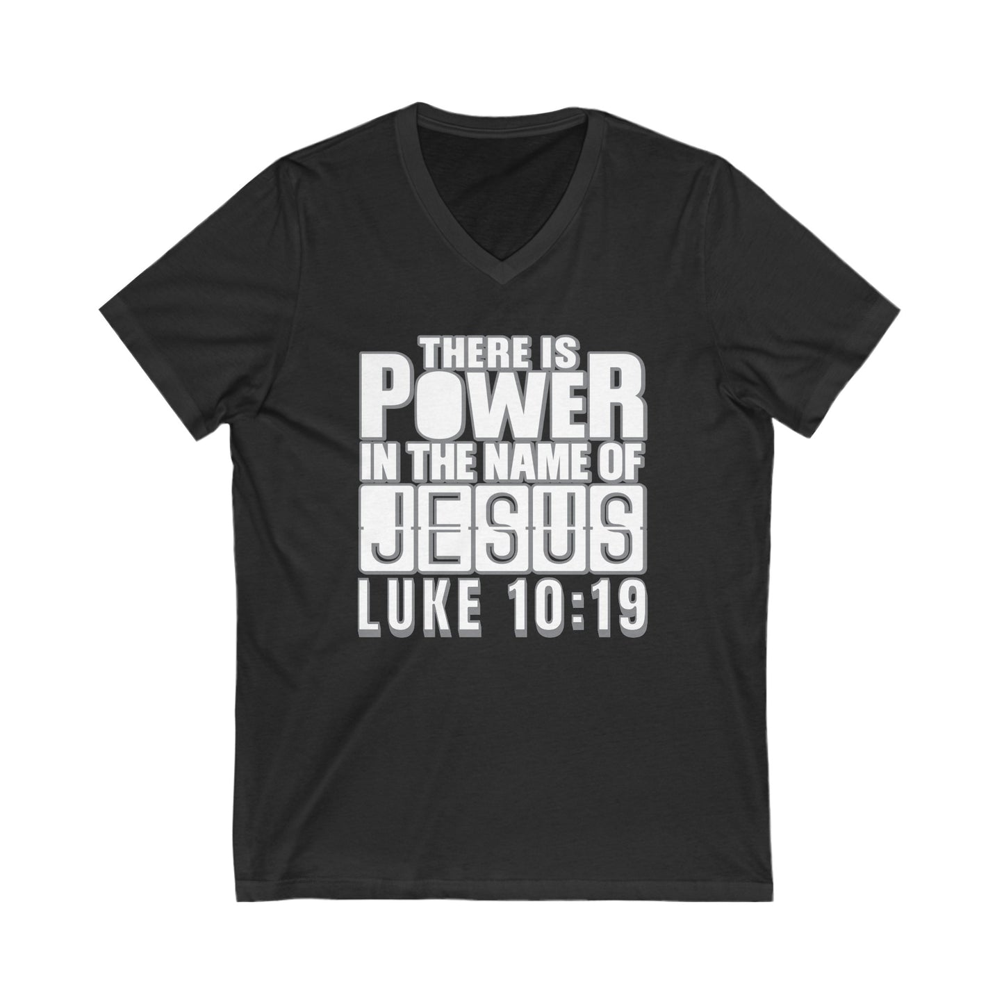 "There's Power in the Name of Jesus" Unisex Jersey Short Sleeve V-Neck Tee