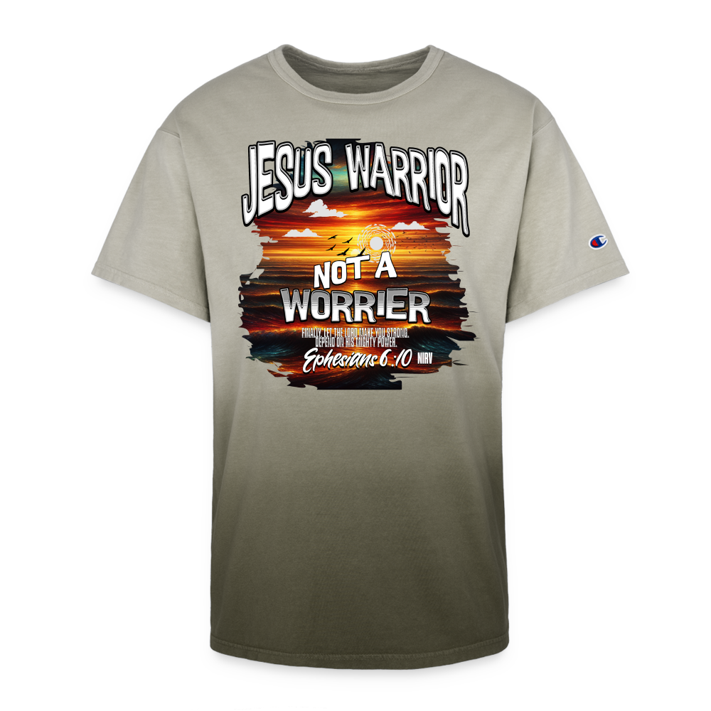 CDG - Jesus Warrior Not a Worrier - Champion Dip Dye T-shirt - army ombre