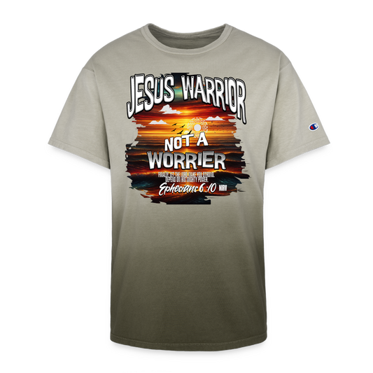 CDG - Jesus Warrior Not a Worrier - Champion Dip Dye T-shirt - army ombre