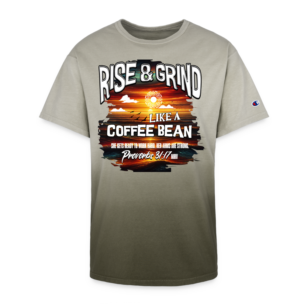 CDG - Rise & Grind Like a Coffee Bean - Champion Dip Dye T-shirt - army ombre