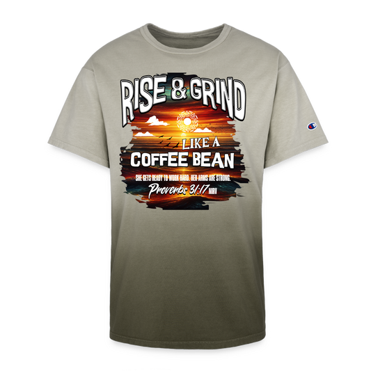 CDG - Rise & Grind Like a Coffee Bean - Champion Dip Dye T-shirt - army ombre