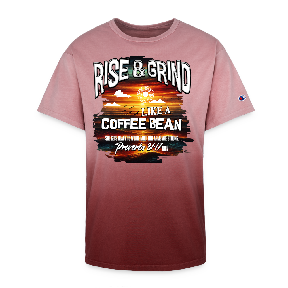 CDG - Rise & Grind Like a Coffee Bean - Champion Dip Dye T-shirt - maroon ombre