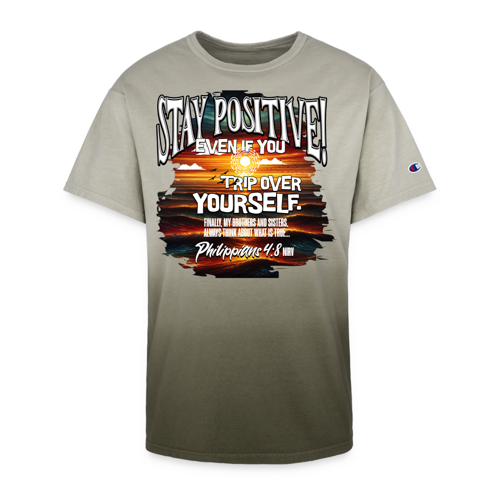CDG - Stay Positive Even If You Trip Over Yourself - Champion Dip Dye T-shirt - army ombre
