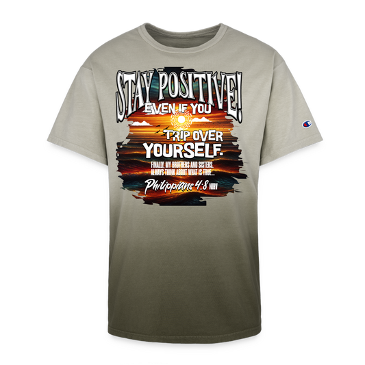 CDG - Stay Positive Even If You Trip Over Yourself - Champion Dip Dye T-shirt - army ombre