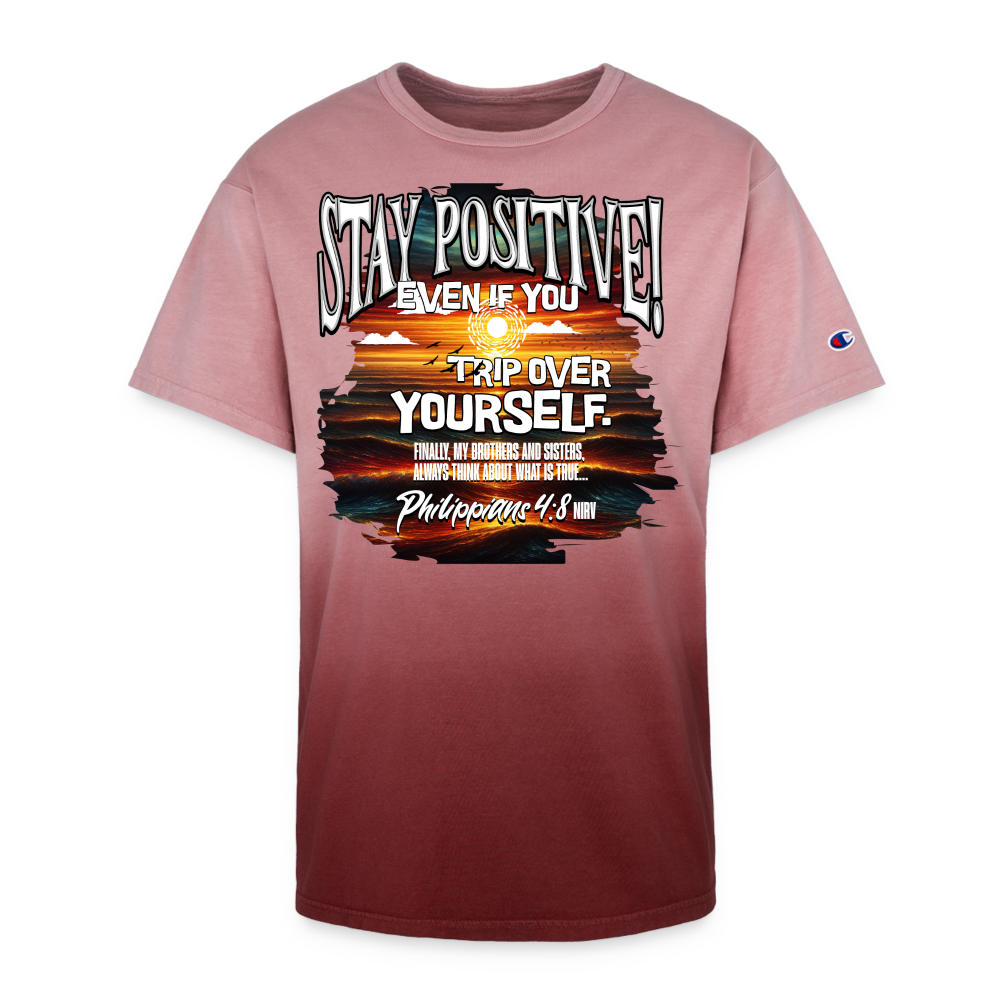 CDG - Stay Positive Even If You Trip Over Yourself - Champion Dip Dye T-shirt - maroon ombre