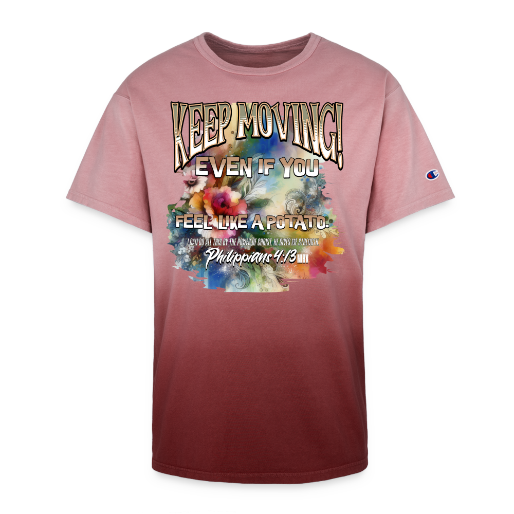 CDG - Keep Moving Even If You Feel Like a Potato. - Champion Dip Dye T-shirt [Ladies] - maroon ombre