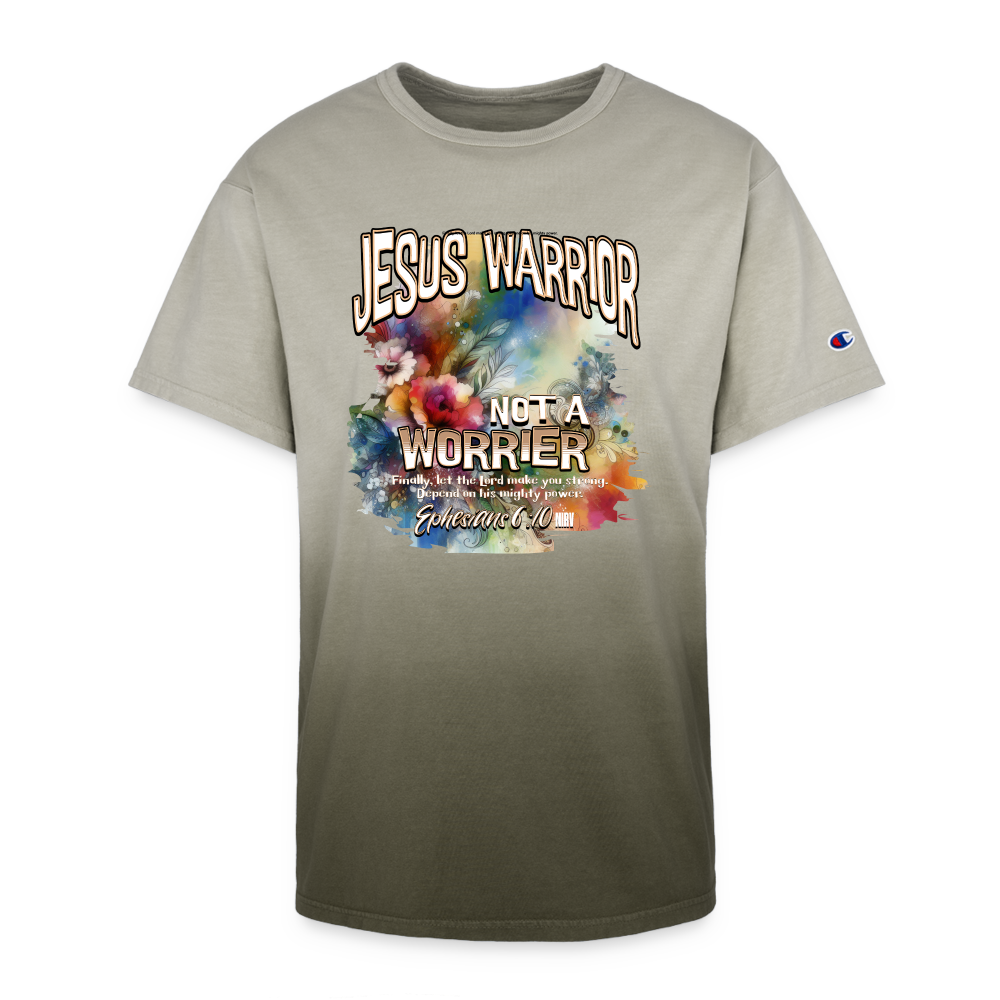 CDG - Jesus Warrior Not a Worrier - Champion Dip Dye T-shirt [Ladies] - army ombre