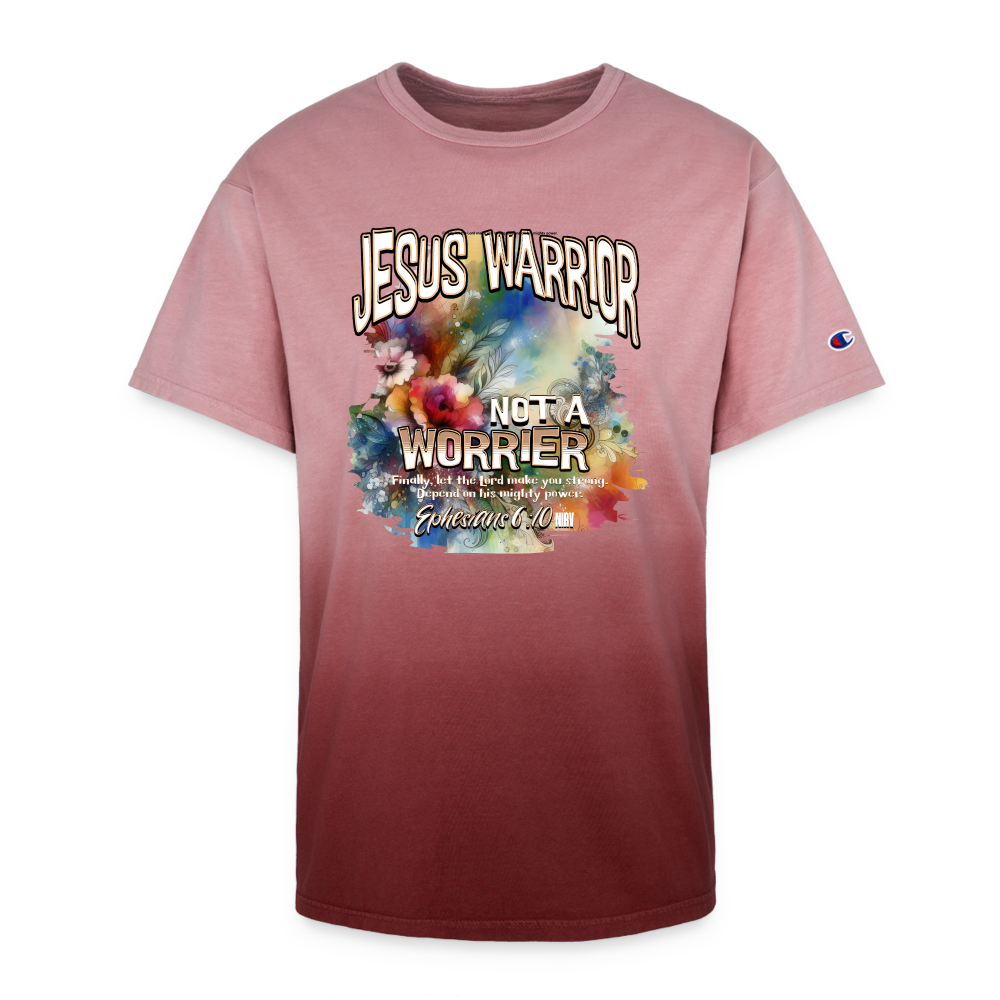 CDG - Jesus Warrior Not a Worrier - Champion Dip Dye T-shirt [Ladies] - maroon ombre