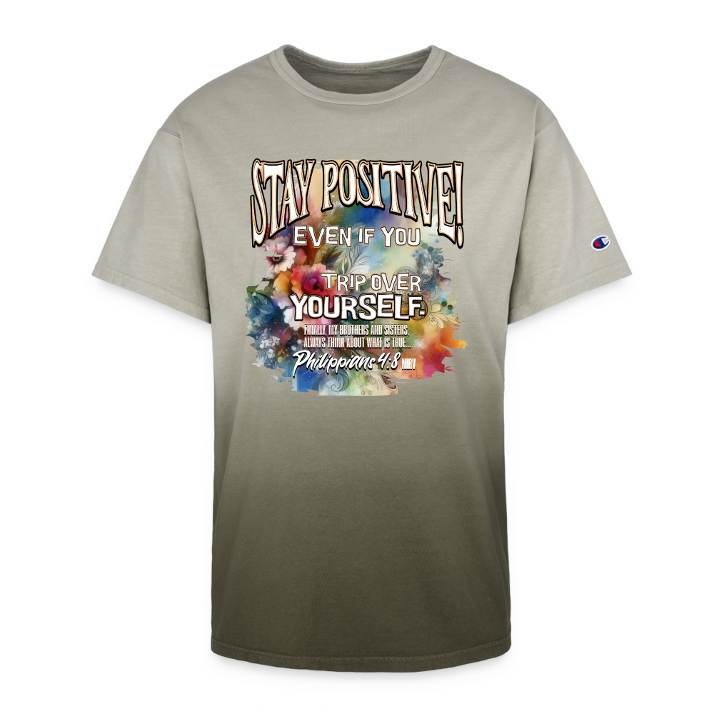 CDG - Stay Positive Even If You Trip Over Yourself - Champion Dip Dye T-shirt [Ladies] - army ombre